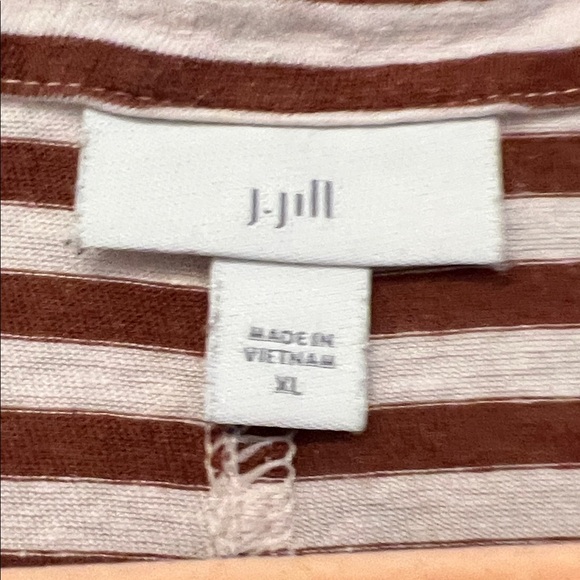 J. Jill Burgundy and White Striped V-Neck Tee - Picture 2 of 11